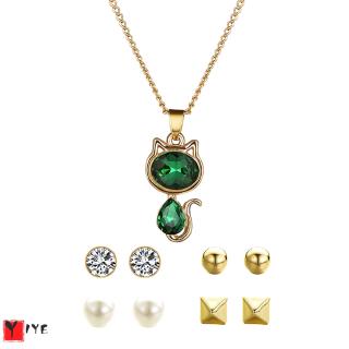 Dây chuyền mặt mèo đính đá pha lê xanh lá