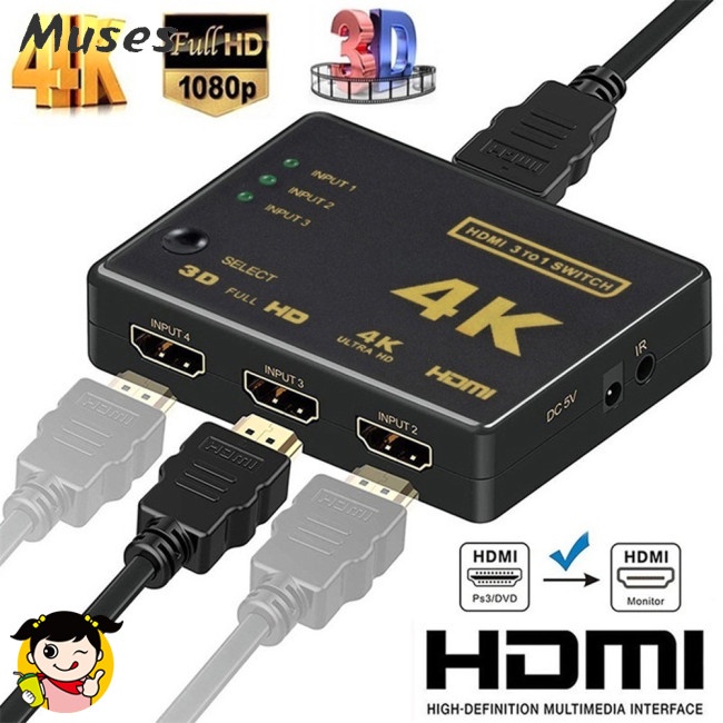 ready stock 4K*2K HDMI Splitter 3 in 1 High Definiton Video Adapter 3 Input 1 Output Converter