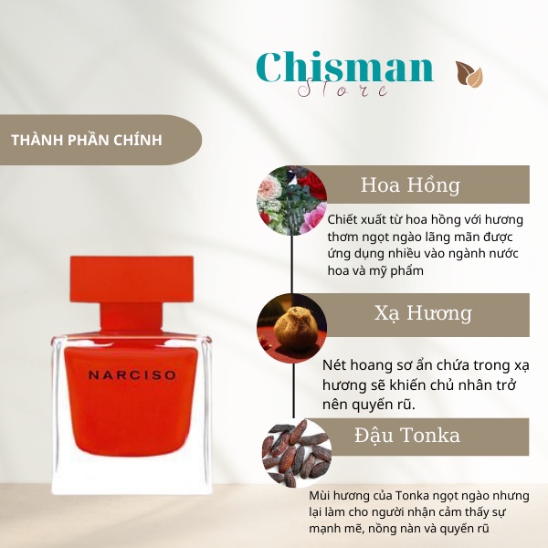Nước hoa nữ hương phấn Narciso Rouge EDP 90ml- Mùi hương Narciso ngọt ngào cuốn hút- Chisman.