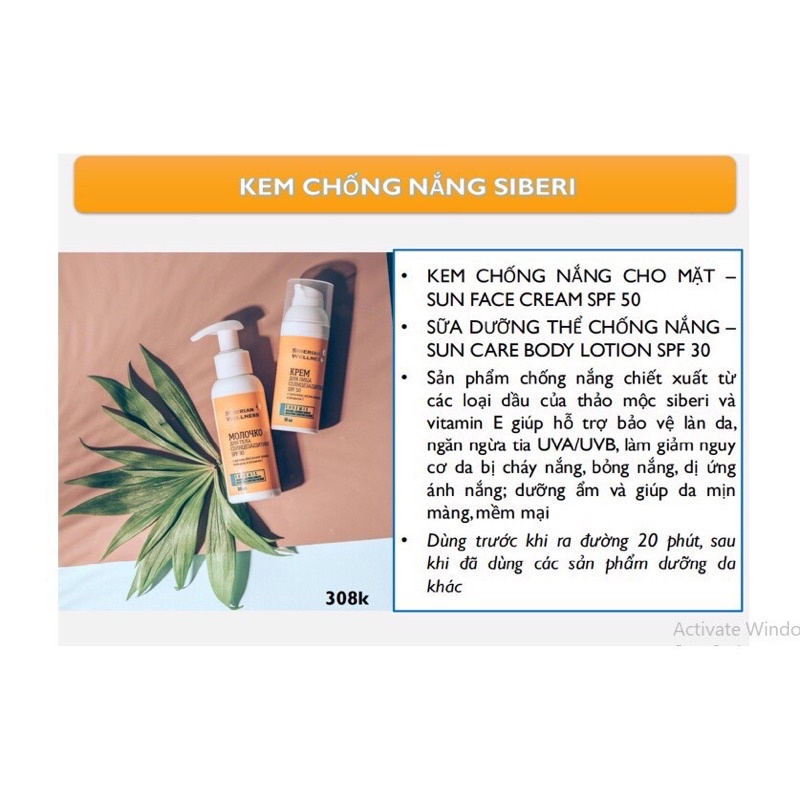 Kem chống nắng cho mặt siberian sun care face cream SPF 50