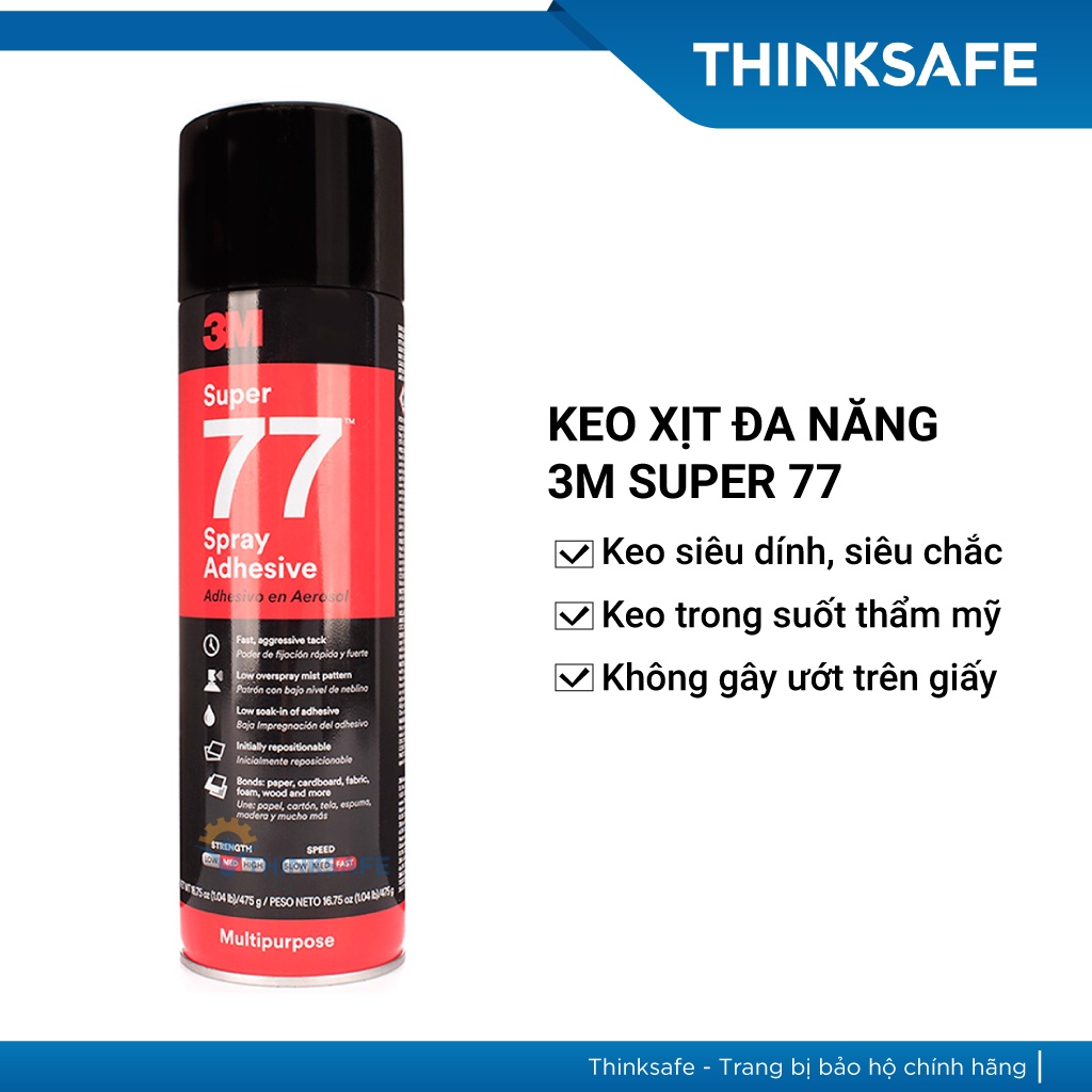 Keo xịt dán tường 3M Super 77 375gr, linh hoạt, khô nhanh, chuyên dùng dán tranh, dán tường mica - Thinksafe