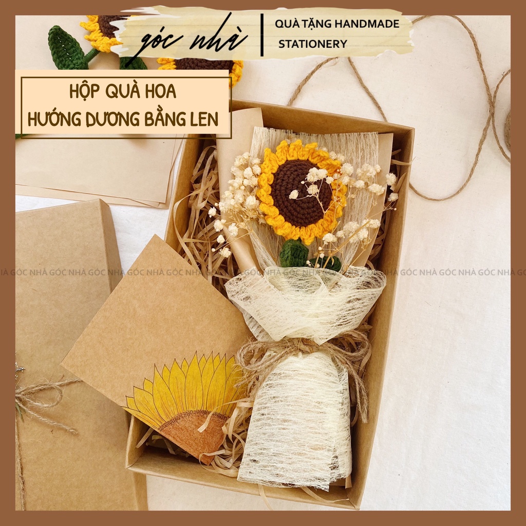 Hộp quà hoa hướng dương handmade bằng len làm quà tặng sinh nhật tốt nghiệp quà cảm ơn ý nghĩa Goc Nha hoa010