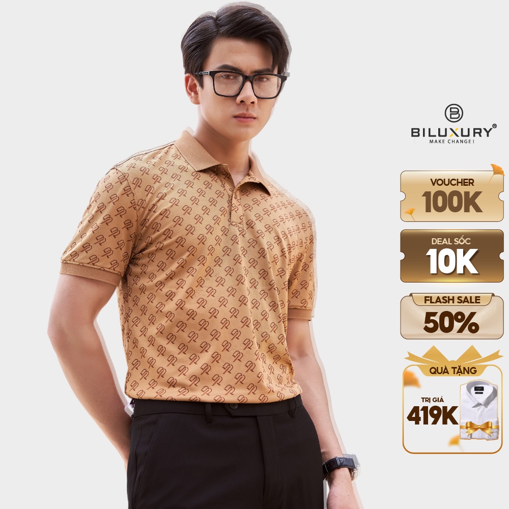 Áo polo nam Biluxury cổ bẻ họa tiết MONOGRAM cách điệu đẳng cấp chất vải siêu mát không nhăn nhàu 6APCH007