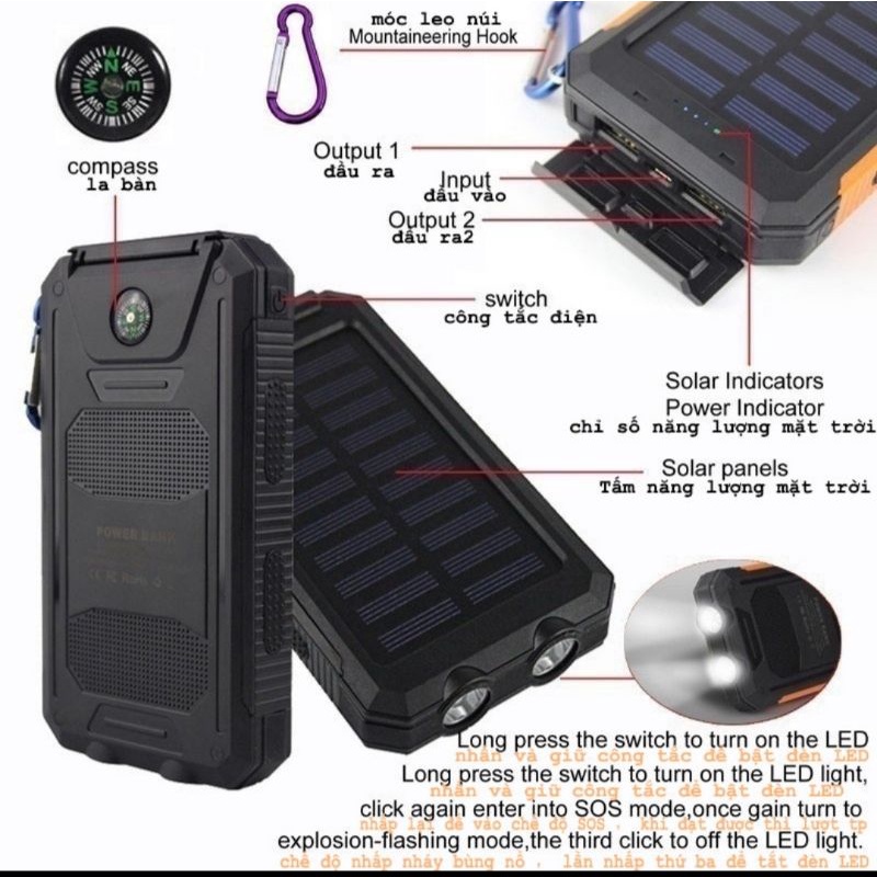 Sạc Pin Dự Phòng Năng Lượng Mặt Trời - 20000 mAh