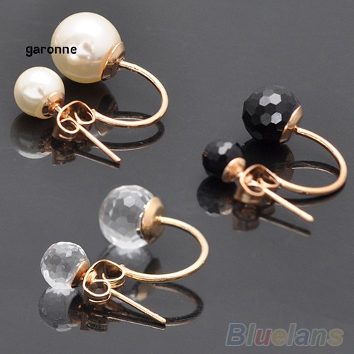 Đôi khuyên tai kim loại đính đá và ngọc trai thời trang cho nữ