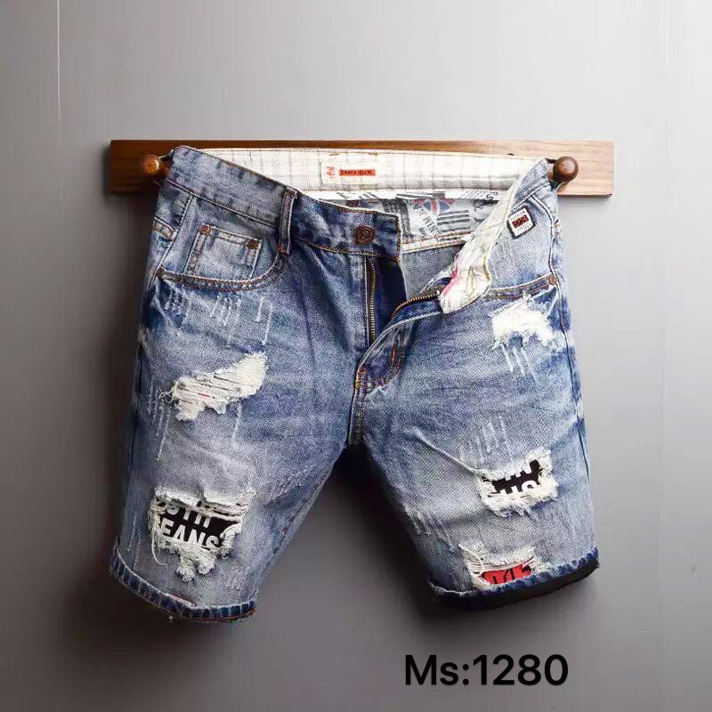 Quần short jean nam màu đen phối thỏ khóa kéo chất bò dày dặn co giãn, cầm nặng tay 3074