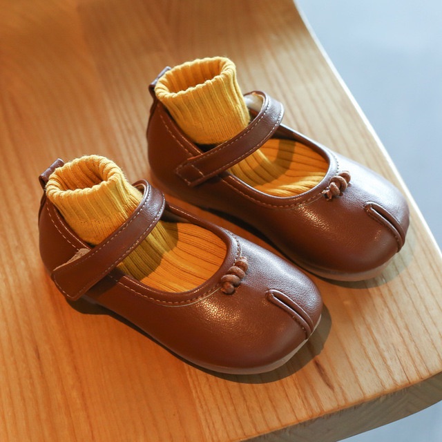 Giày búp bê da sọc mũi đế mềm phong cách Vintage dành cho bé gái 1-3 tuổi