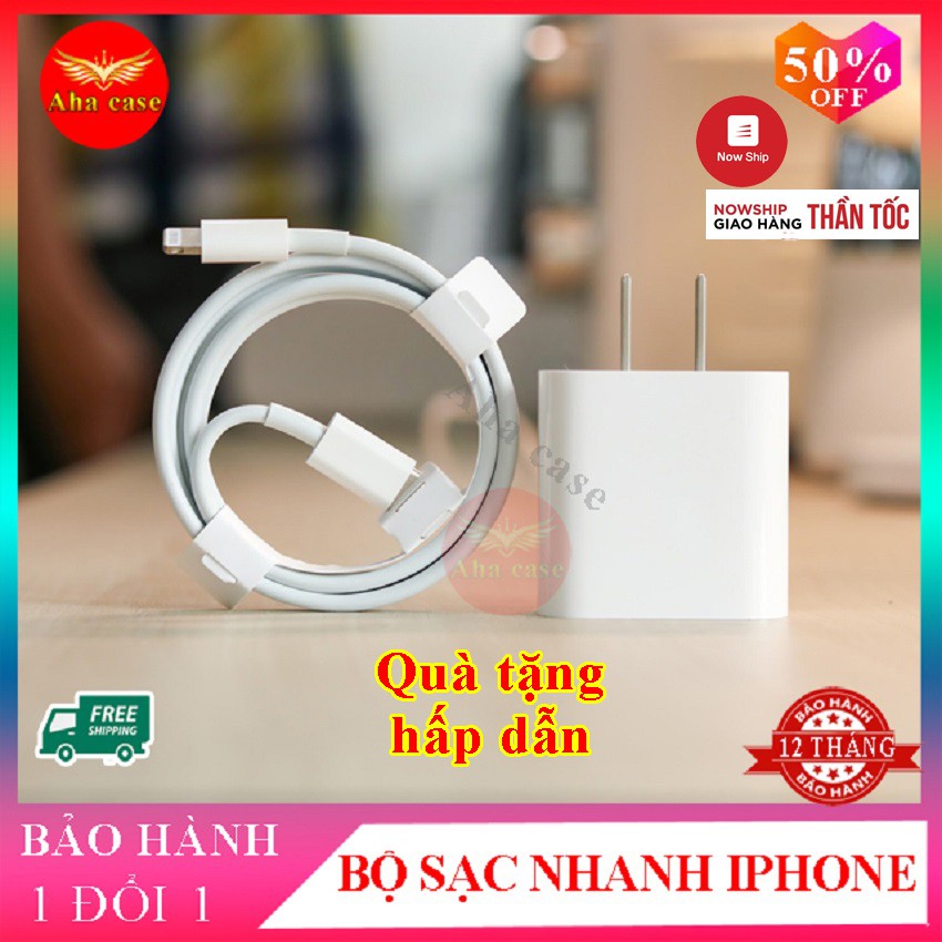 Bộ củ cáp sạc nhanh iphone 18w, SẠC CỰC NHANH cho iPhone 7P/8P/X/XS/11/11 Pro Max/12 Pro Max, chân USB-C bảo hành 1 năm