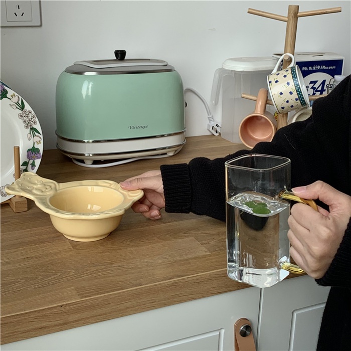 Cốc, Ly Thủy Tinh Cao Vuông Quai Màu Jelly Glass