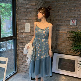 [ORDER] Đầm hoa tiểu thư hai dây phối voan mỏng nhẹ