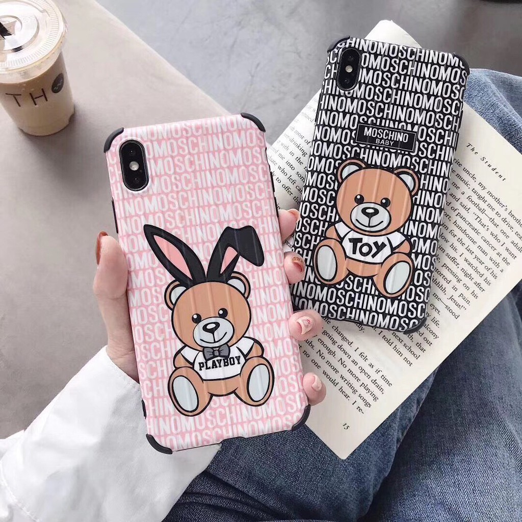 [ Iphone 6 đến xs max ] ốp gấu Mochino kẻ xếp va li silicon mềm