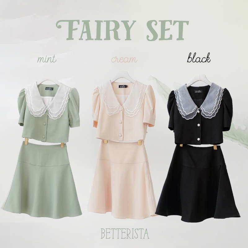 Set áo và chân váy xoè Fairy Betterista 3 màu đen, kem, xanh mint