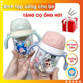 Bình tập uống nước cho bé, bình tập uống cho bé tặng cọ ống hút - MomsShop
