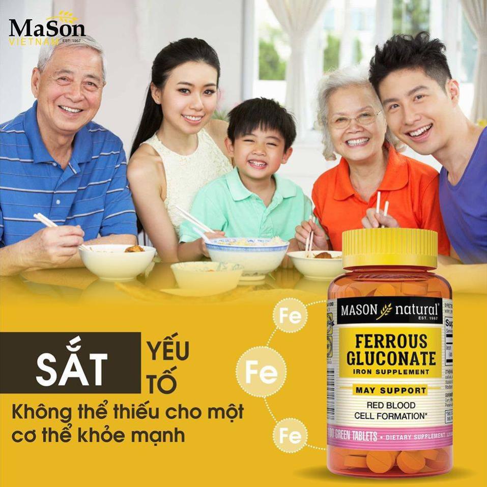 Viên uống bổ máu,bổ sung sắt hữu cơ Mason natural Ferrouse Gluconate.Lọ 100 viên