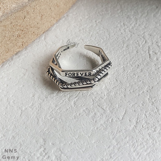 Nhẫn nam bạc Forever thiết kế mặt xoắn cá tính, độc đáo, nam tính, unisex | GEMY SILVER NN5