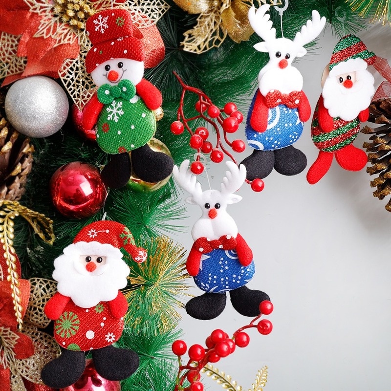 Túi 12 Búp Bê Bằng Vải Thủ Công Hình Ông Già Noel / Người Tuyết / Nai Sừng Tấm Treo Trang Trí Cây Thông Giáng Sinh Năm Mới