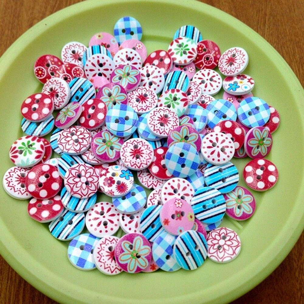 YIYU Nút Gỗ Tròn 15mm In Hoạ Tiết