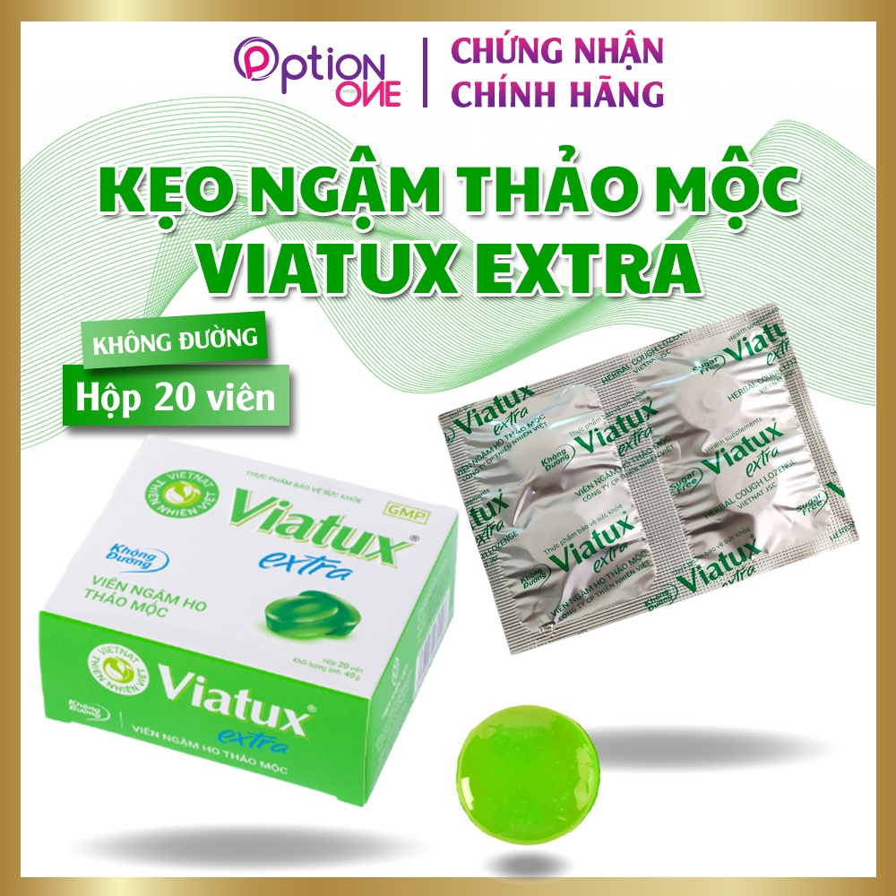 Kẹo ngậm giảm ho Viatux Extra không đường - hộp 20 viên