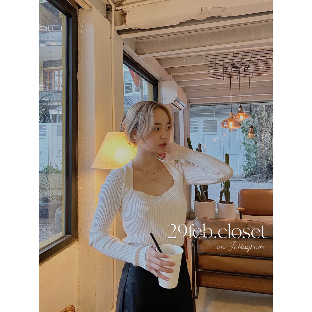 [Ảnh/video 29feb chụp] Áo len tăm cổ vuông dài tay | BigBuy360 - bigbuy360.vn