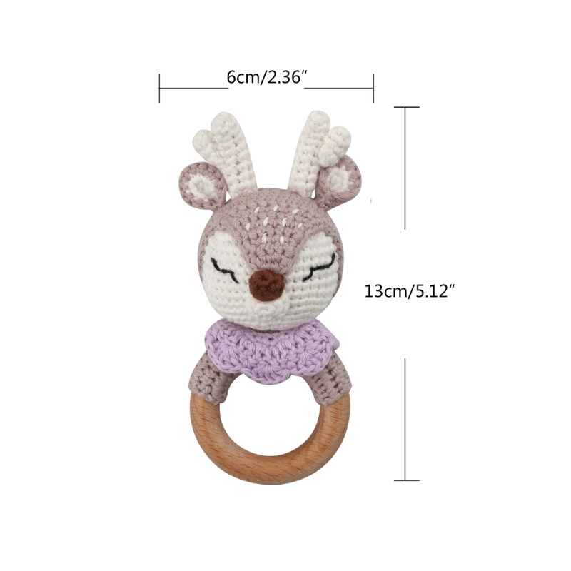 Đồ Chơi Chuông Lắc Cầm Tay Bằng Cotton Dệt Kim Handmade Không BPA Hình Động Vật Dành Cho Bé Mọc Răng