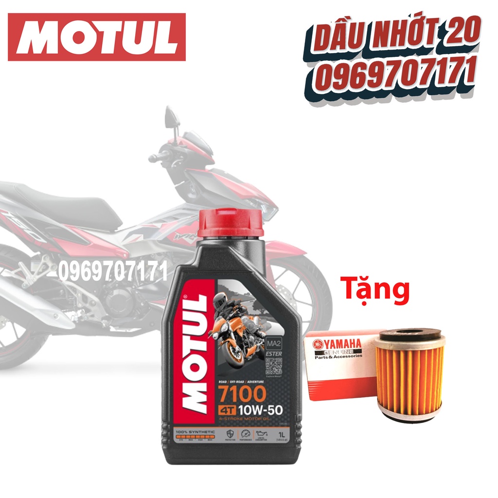 Dầu nhớt tổng hợp cao cấp xe số và xe tay côn Motul 7100 10W-50 kèm Lọc Nhớt Yamaha