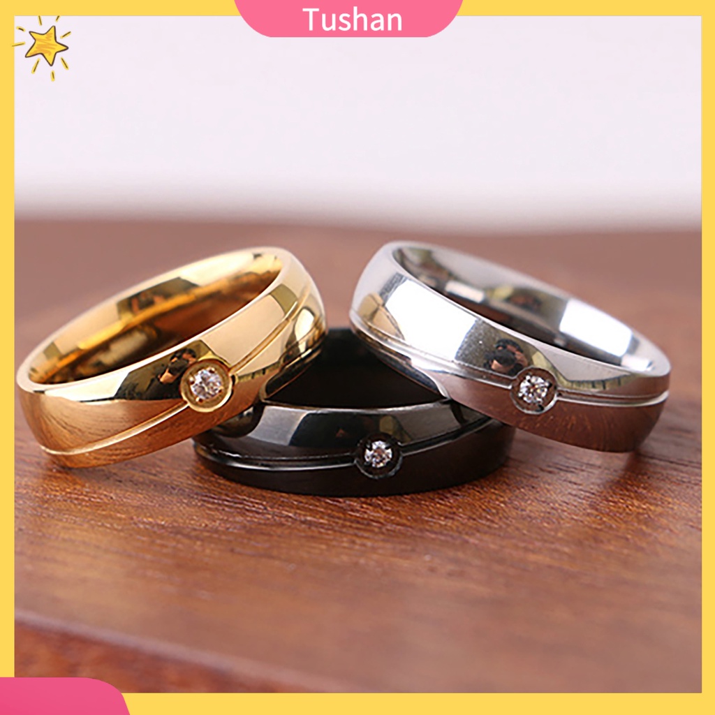 Nhẫn đính hôn bằng thép titan thời trang unisex size 6-11