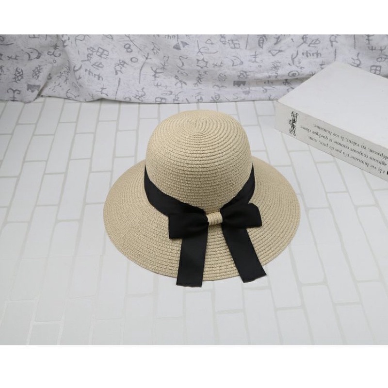 Mũ Cói Đi Biển Nơ Đen Rộng Vành Sang Chảnh Chống Nắng Bảo Vệ Da Dễ Mix Với Váy Maxi Và Bikini