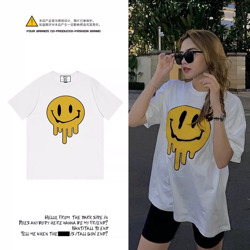 Áo phông mặt cười chảy, áo thun unisex, chất cotton thoáng mát, form rộng, Dorystore