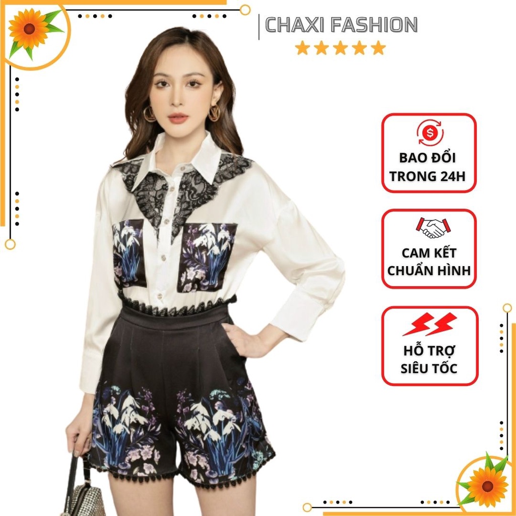 HÀNG NHẬP - SET BỘ QUẦN SHORT ÁO SƠ MI TAY DÀI LỤA PHỐI REN CAO CẤP - KLCT165425