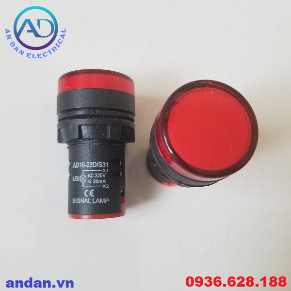 Đèn báo nguồn LED phi 22 AD16-22DS , Đèn báo pha AC380V AC220V AC/DC24V