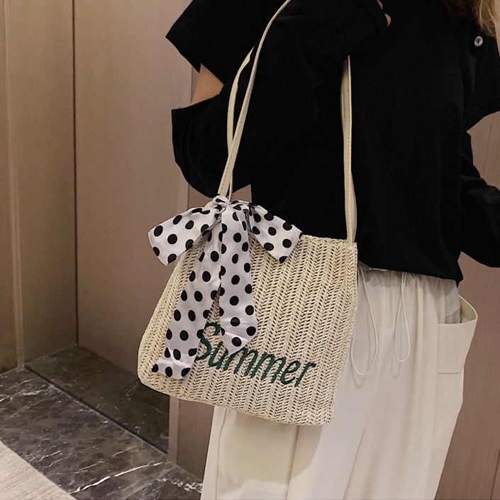 Túi cói Summer đeo vai, túi xách tay phong cách Hàn Quốc đi du lịch, đi biển siêu xinh - Julie 115