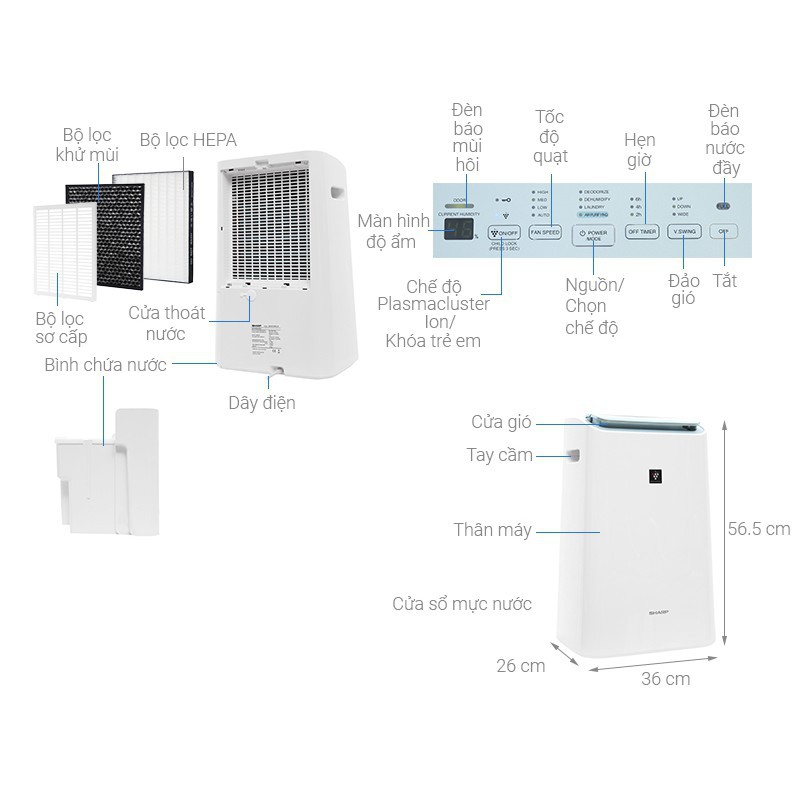 Máy lọc không khí Sharp DW-E16FA-W - Hàng chính hãng