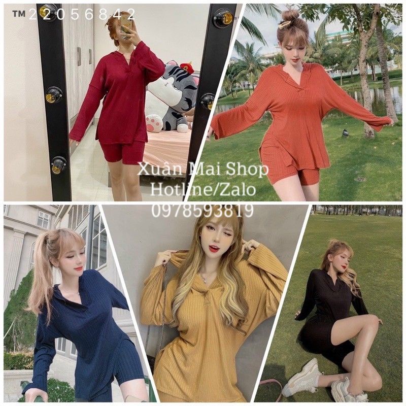 [FREESHIP] Set áo tay dài xẻ tà nón thể thao + quần ngố cùng màu có 5 màu khác nhau form ôm