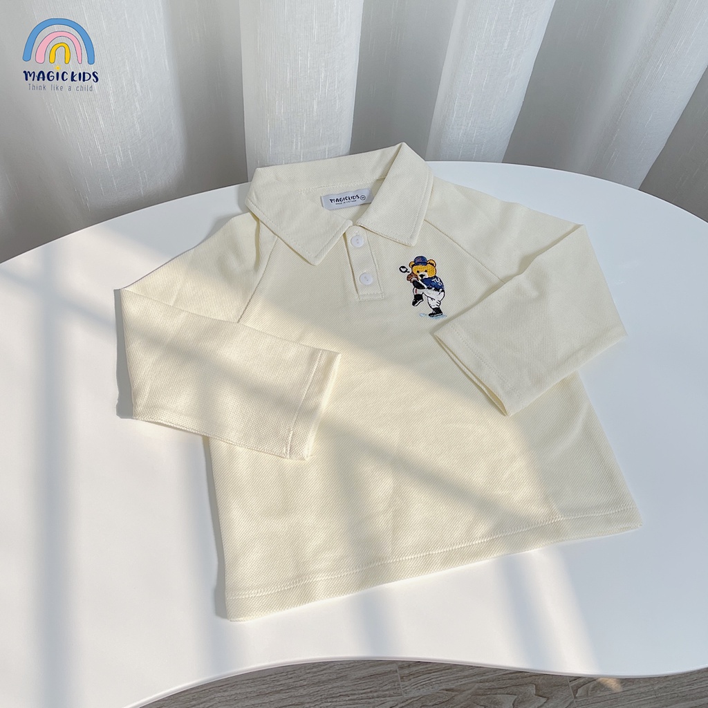 Áo polo cho bé 1 2 3 4 5 6 7 8 tuổi dài tay cổ đức Magickids thêu gấu chất thun cá sấu thoáng mát Quần áo trẻ em AO22057