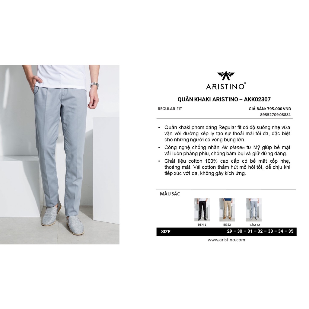 Quần Kaki ARISTINO Xếp Ly Suông Regular Dành Cho Bụng Bự AKK02307