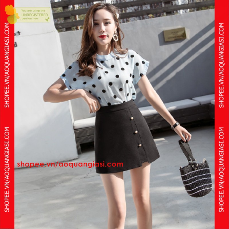 Quần Giả Váy Nữ Cực xinh  3 Hạt Trai To mt1061 vải kaki, màu đen, size S, M, L thời trang mới aoquangiasi.com