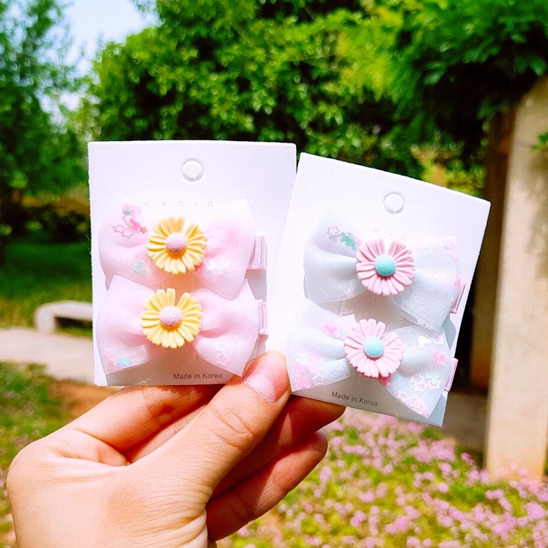 Set 2 cái kẹp nơ vải von cho bé gái hình hoa cúc