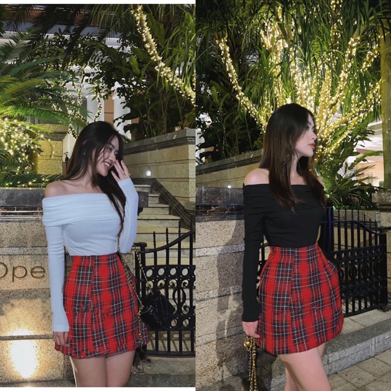 SET ÁO BẸT VAI + CHÂN VÁY CARO