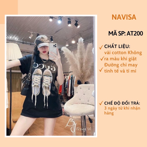 Áo thun nữ unisex form rộng tay lỡ in hình đôi giầy NAVISA AT200 | BigBuy360 - bigbuy360.vn