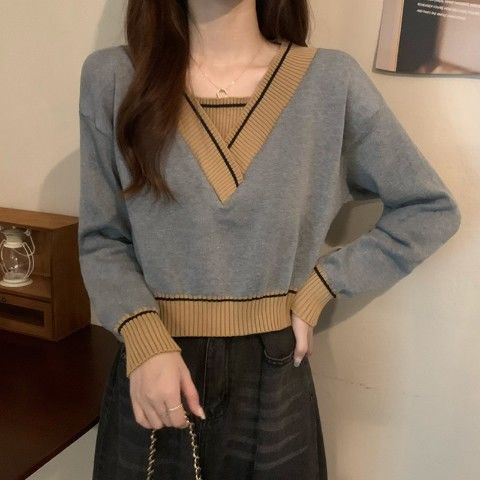 Áo thun len tay dài phối màu thời trang cá tính