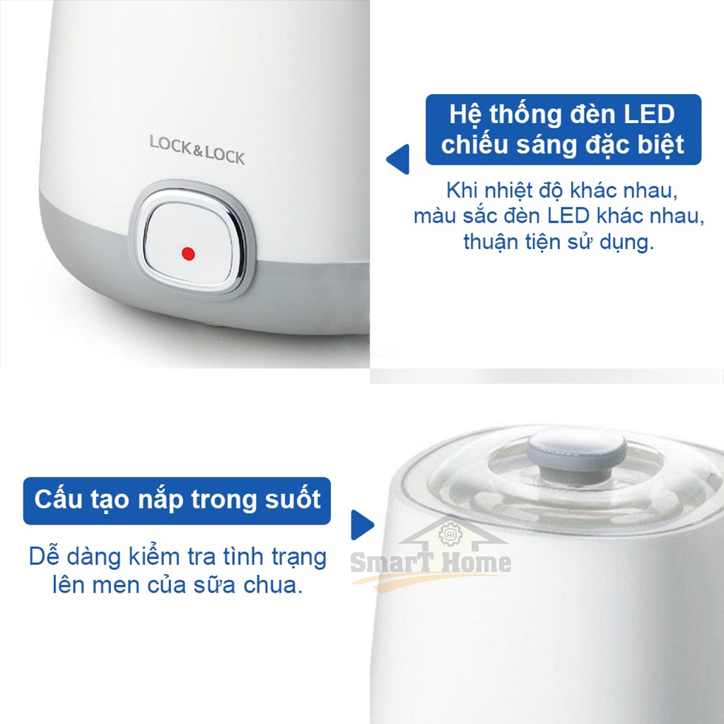 Máy Làm Sữa Chua Lock Lock EJY110SLV , Máy Ủ Sữa Chua Mini Dung Tích 1L Nắp Đậy Trong Suốt - Bảo Hành 12 Tháng