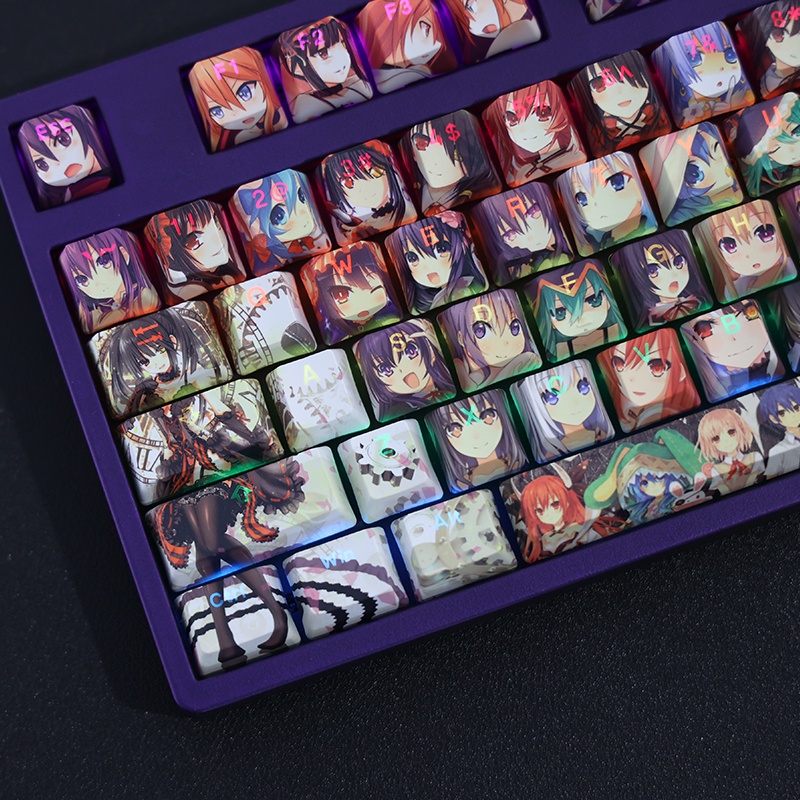 DATE A LIVE Keycap Hồ sơ Cherry Anime PBT DYE SUB Bàn phím cơ học LED Keycaps