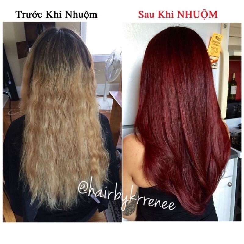 (Tặng OXY ) Tuýp màu nhuộm tóc màu nâu đỏ rượu vàng 7/66 medium Intense red blonde  tại nhà