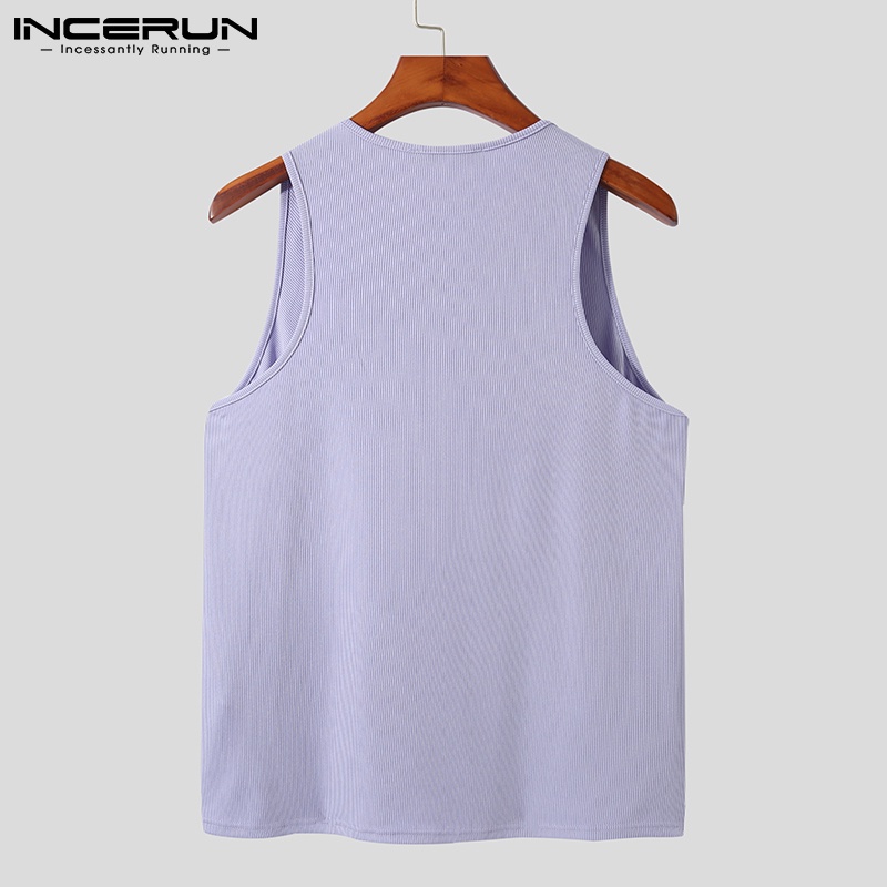 Áo INCERUN dệt kim không tay dáng ôm thiết kế cổ áo độc đáo thời trang cho nam