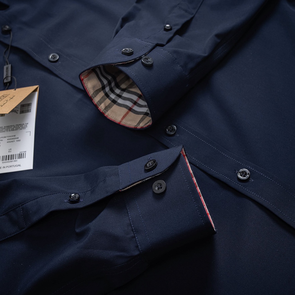 Áo sơ mi  BUBBERY LOGO THÊU VẢI COTTON 1 MÀU siêu sang hàng xuất xịn cao cấp