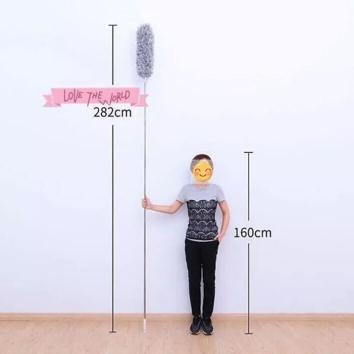 CHỔI LÔNG QUÉT BỤI CÁN INOX RÚT GỌN TẶNG KÈM MÓC TREO 3D