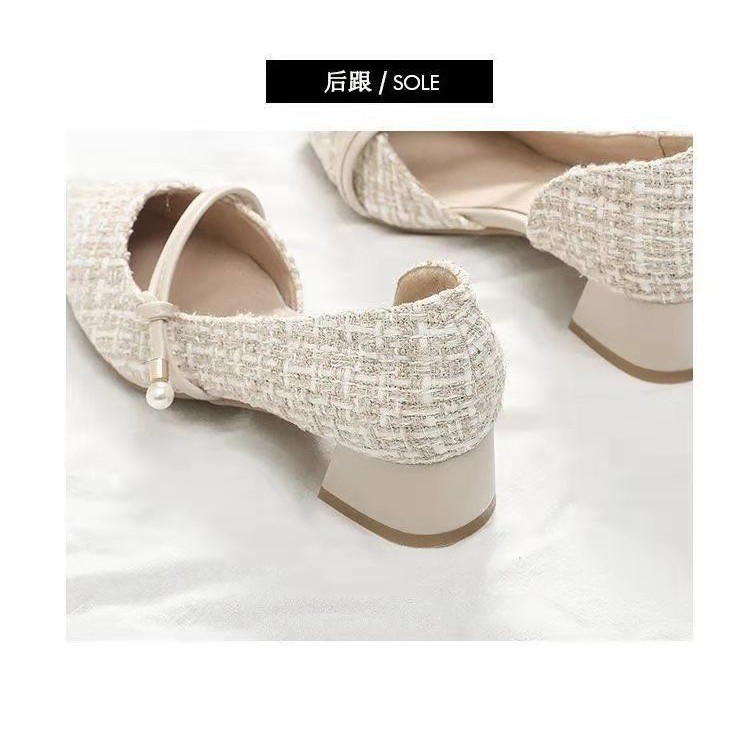 Giày Cao Gót Len đế vừa 4 Phân Gót Vuông Mũi Nhọn