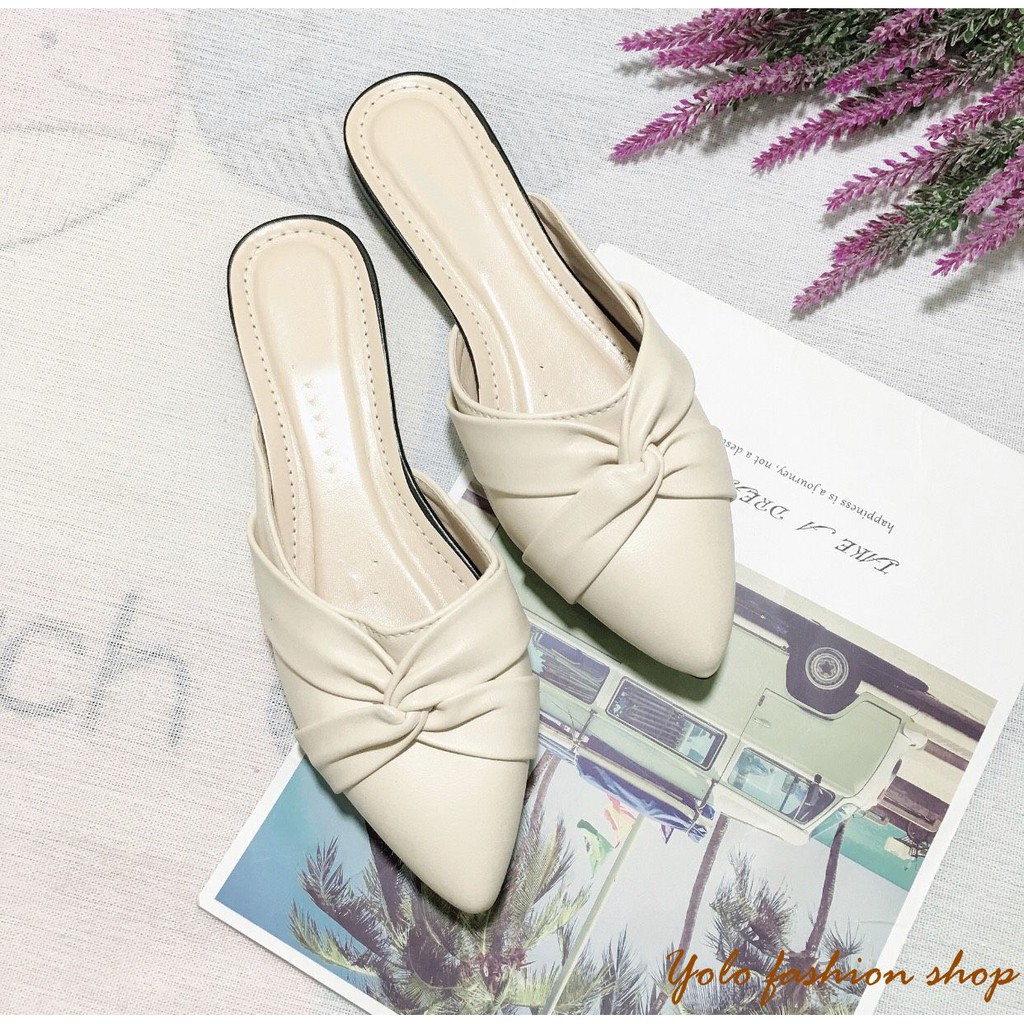 Hình thật-SU6-Giày sục nữ quai xoắn da mềm êm chân | BigBuy360 - bigbuy360.vn