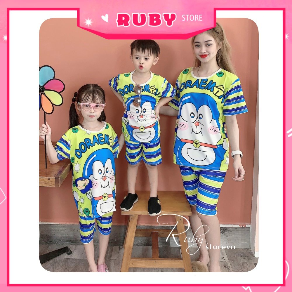 Đồ bộ thun đùi cho bé mặc nhà size đến 70kg chất thun mềm mát in hình doremon Hoạt hình dễ thương DBRBD FULL SIZE