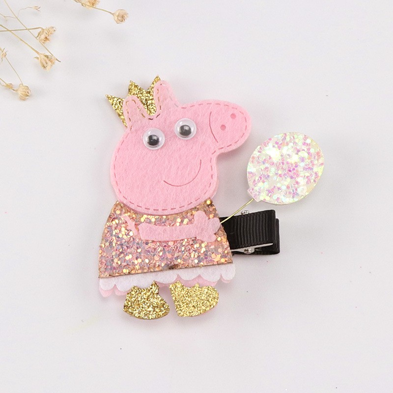 Kẹp tóc bé gái Peppa Pig đội vương miện cầm bóng mạ óng ánh - Mix